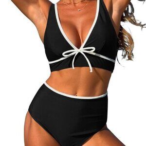 ZAFUL High Waisted Bikini Two Piece Swimsuit Bow Ruched Bathing Suit MEDIUM